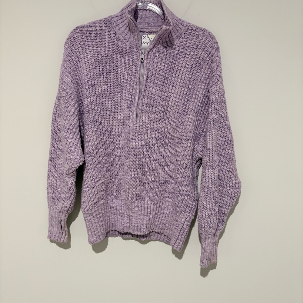 Aerie offline cotton chillside half zip sweater purple size‎ XS. Thumbholes.